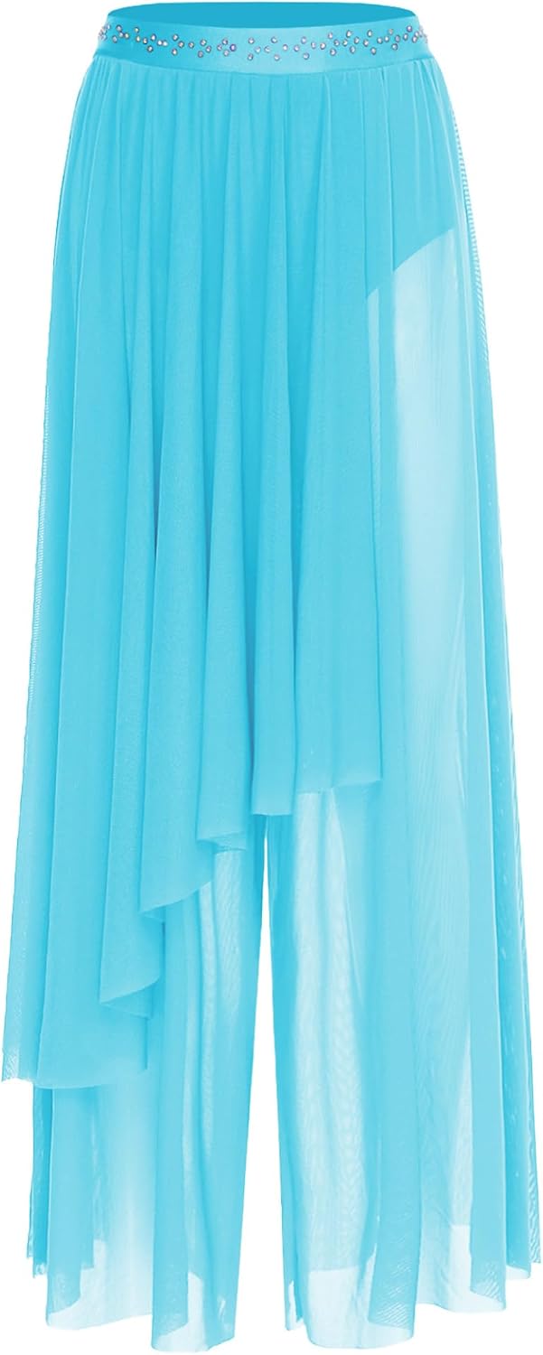 Yhong Women's Lyrical Ballet Dance Pants Sheer Mesh Flowy Modern Dance Practice Pants Ballroom Dancewear