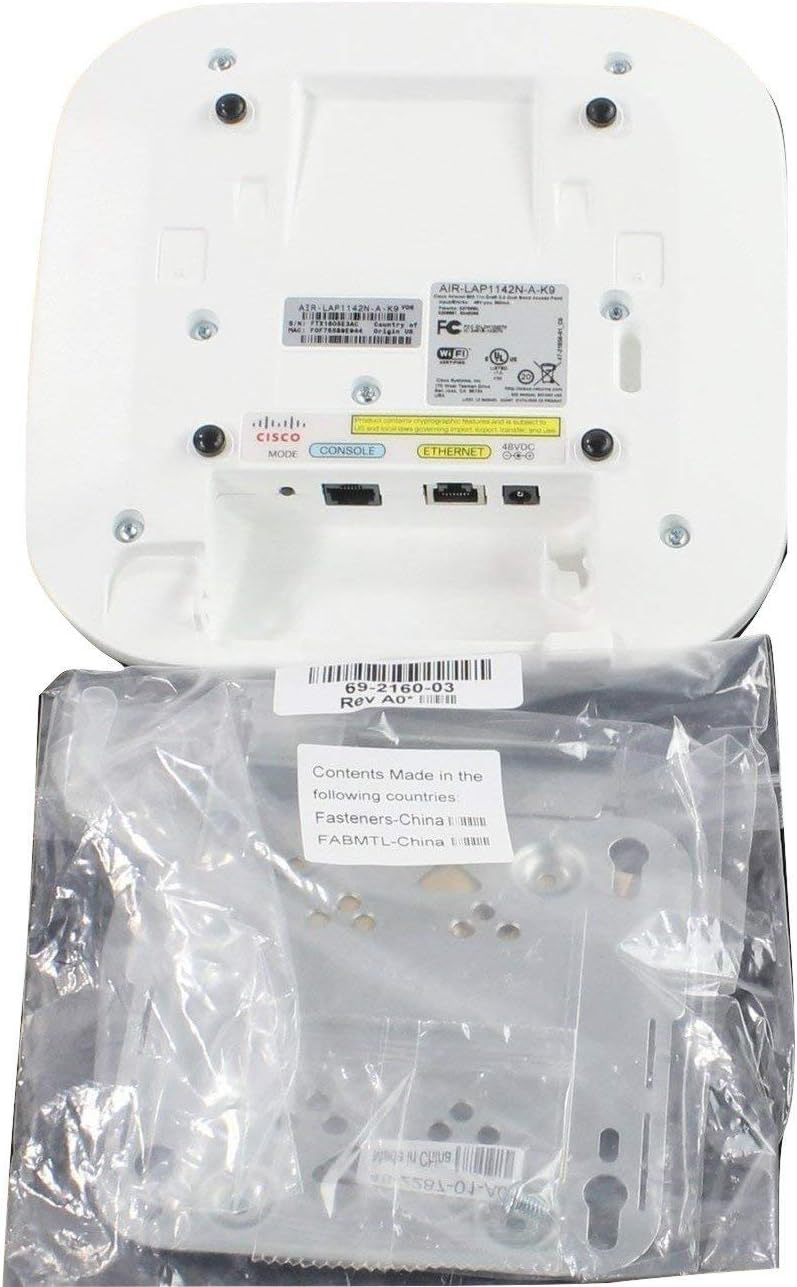 Cisco Aironet AIR-LAP1142N-A-K9 Wireless Access Point with included mounting kit components.