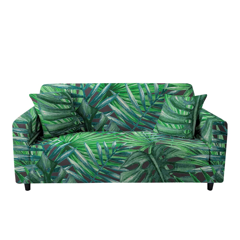 Highdi Tropical Leaves Leaves Print Sofa Cover 1/2/3/4 Seater, Sofa Slipcover Stretch Washable Furniture Protector Non Slip Sofa Covers For Loveseat Couch Sofa (3 Seater,)