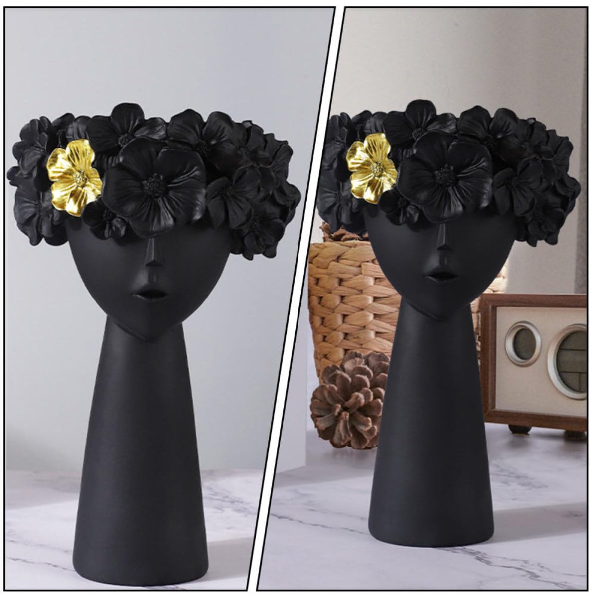 Vaso Decorativo Nordico in Resina, Soprammobile Creativo per Casa | Stile Artistico, Contenitore Mobile Antiscivolo, Nero, Studio e Camera da Letto, Accessorio Incluso