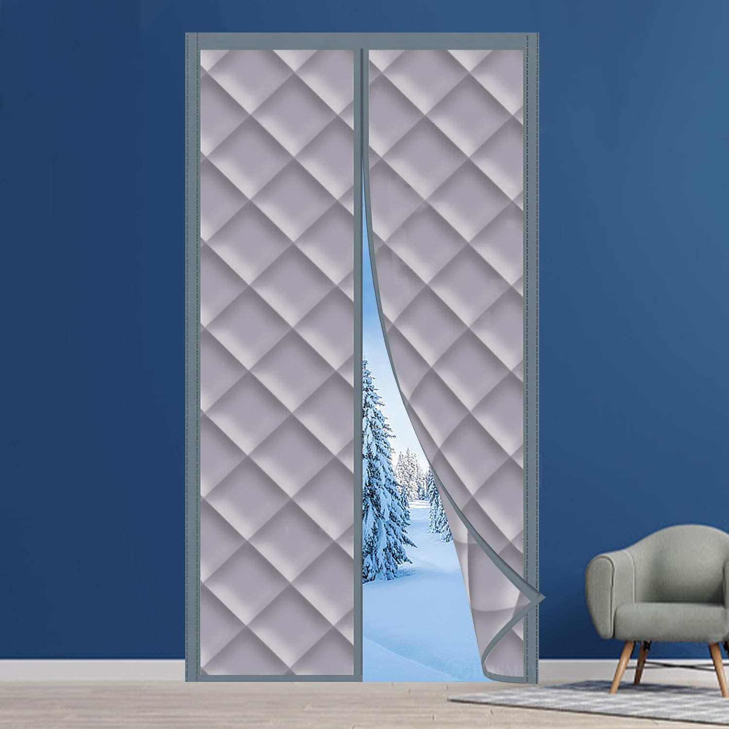 Magnetic Thermal Insulated Curtain, Thickened Winter Curtain Wind, Cold Warm and Noise Proof, Oxford Cloth Door Covers Pet Friendly, Suitable for Balcony Rooms