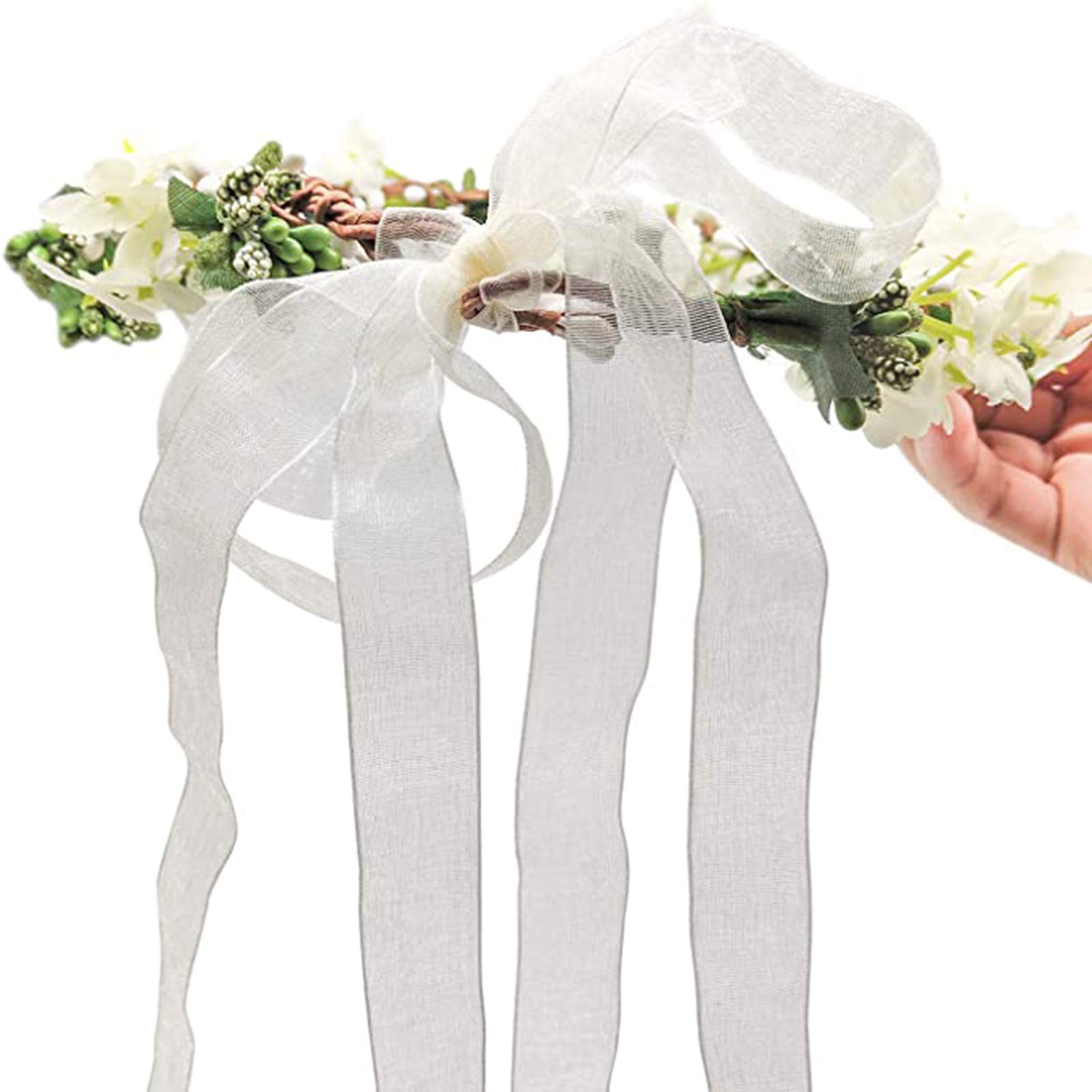 Beaupretty Ghirlanda Floreale Per Capelli Con Fiocco – Copricapo Azzurro Per Matrimonio E Foto - 2