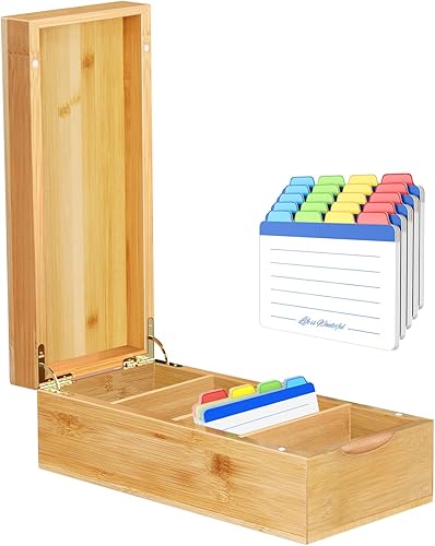 Neando Organizador de tarjetas de visita de bambú para tarjetas de 2 x 3.5 pulgadas, soporte de madera con capacidad para 600 tarjetas con tapa, 4
