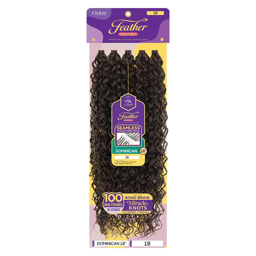 Outre Purple Pack Brazilian Premium Human Hair Blend Feather Crochet Braid - Dominican 18" (2T1B/30) image 3