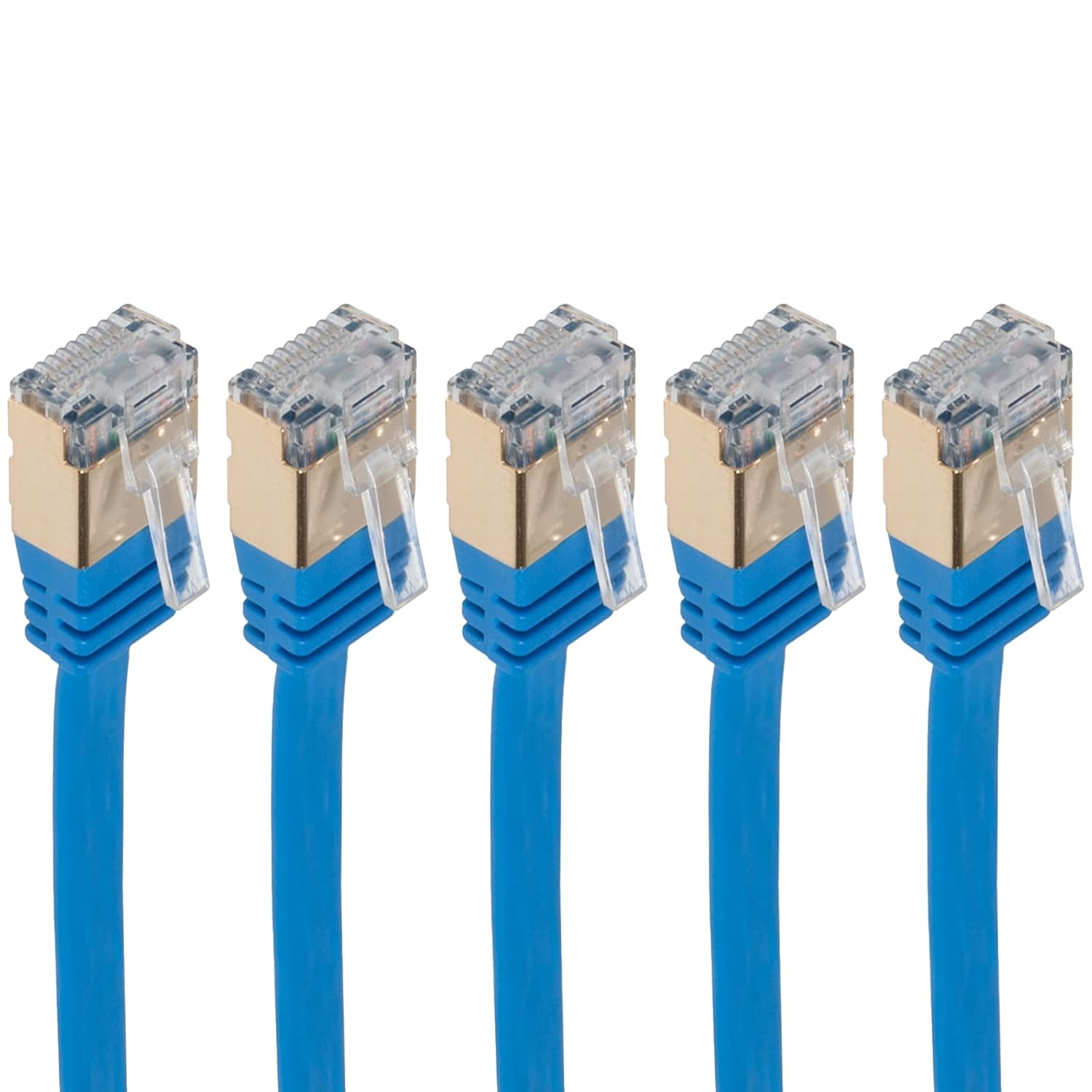 GESS Technologies Cat 7 Flat Ethernet Cable 5 Pack Blue 6ft 10Gbps High Speed Performance Snagless Network LAN UTP 600MHZ Patch Cord Internet RJ45 Internet Cable - 6 Feet