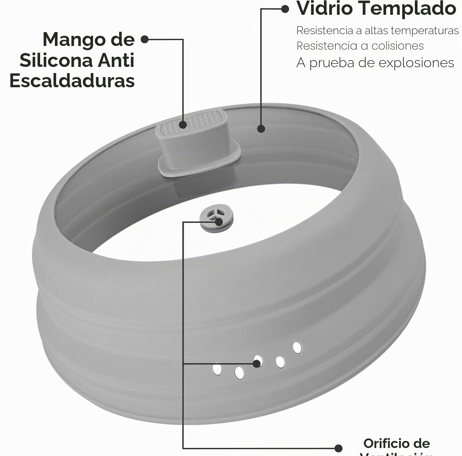 Tapa Microondas 25cm, Plegable Tapa Microondas Cristal con Mango