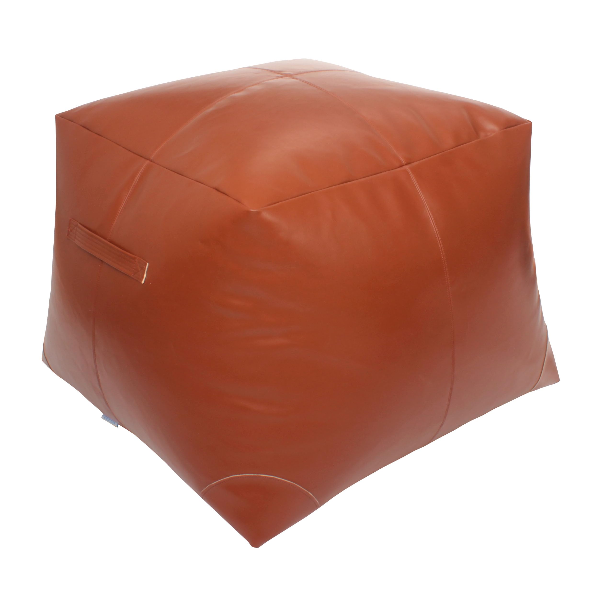 Unstuffed Leather Pouf Cover, Handmade Footstool Ottoman Storage Solution, Square Floor Footrest Footstool Cushion, 18x21x16 inches (Brown)