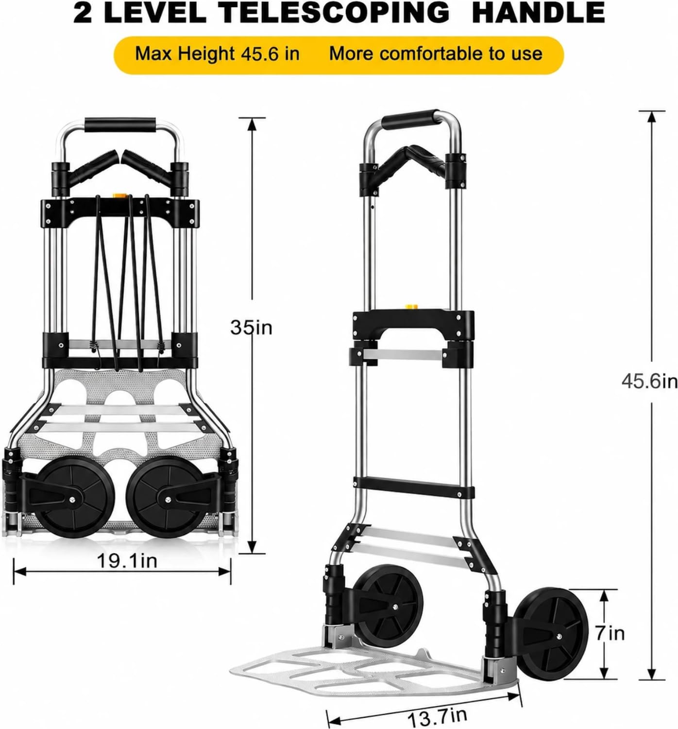 Faltbarer Sackkarre, verbesserter tragbarer 150 kg, robuster Dollywagen, robust, leicht, Faltbarer Gepäckwagen für Reisen, Umzug, Einkaufen, Büro