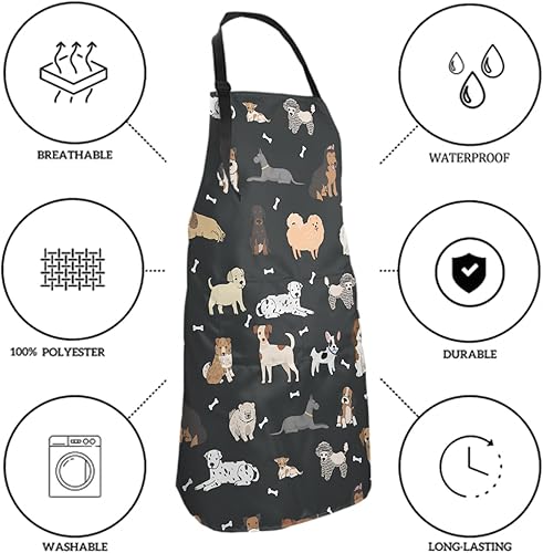 Miniatura 5 de Delantal para perros y mascotas, impermeable, ajustable, con 2 bolsillos, para cachorros, perros, lindos y divertidos delantales de animales para