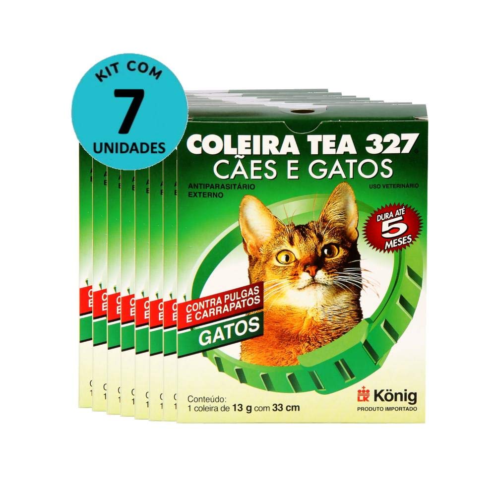 Kit Coleira Contra Pulgas e Carrapatos TEA 327 Gatos König 13g c/ 33cm C/ 7 unidades