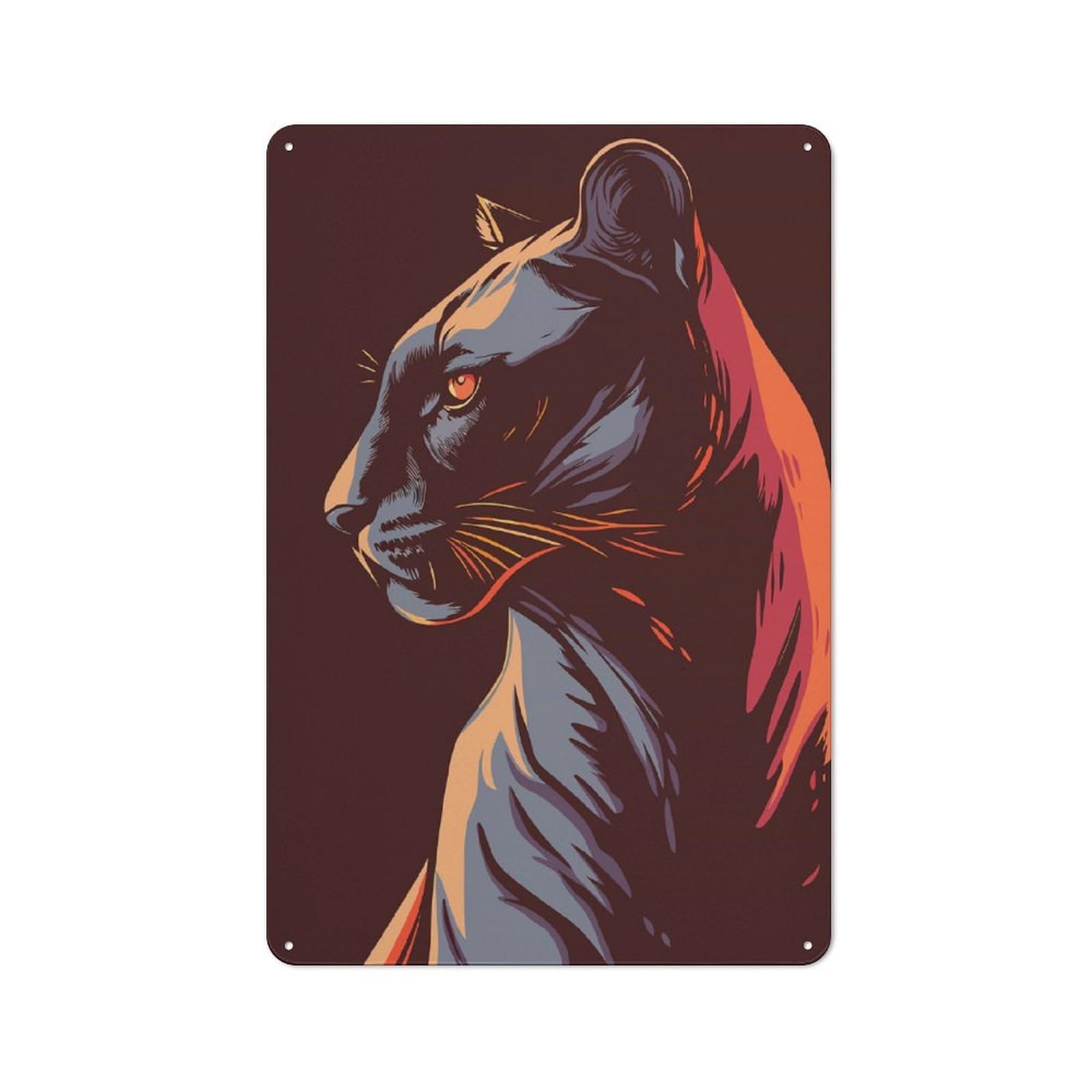 Junmoney Stylized Black Panther Portrait Retro Metal Sign 30X20cm, Home Bar Decor For Pub, Home Bar, Shed Or Man Cave, For Relaxed Wall Styling