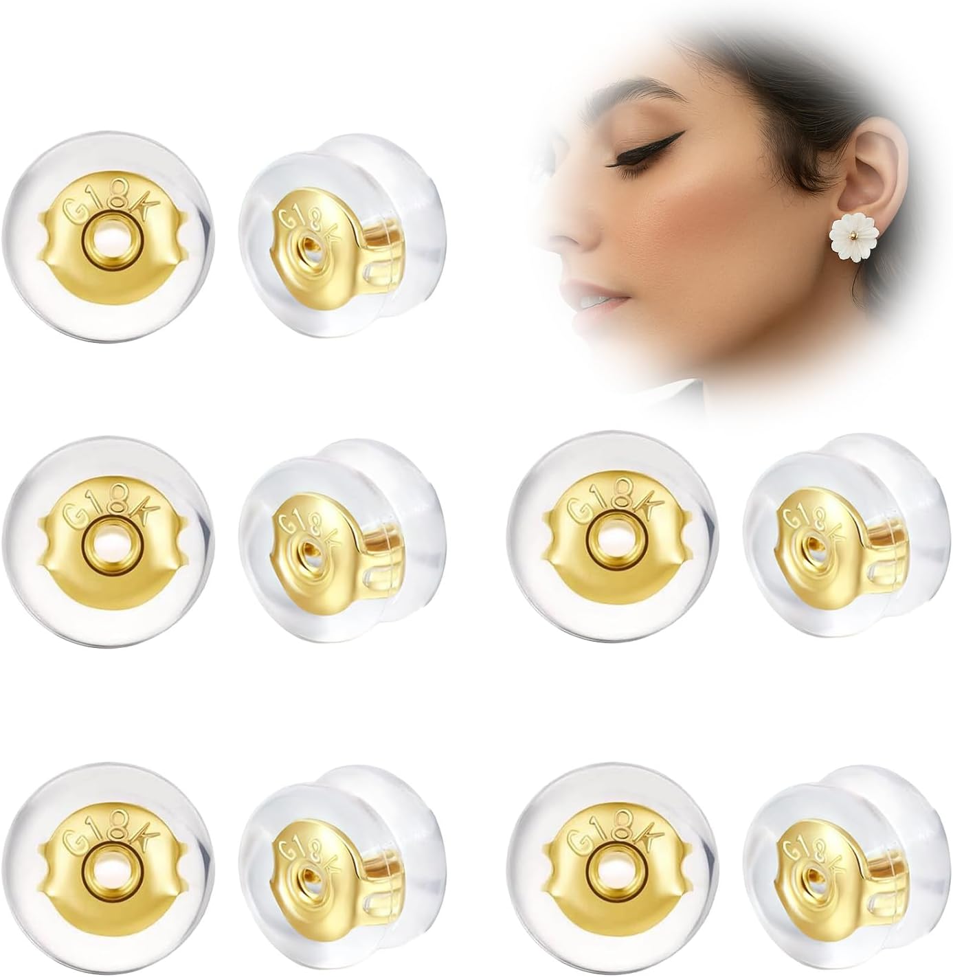 Locking Earring Backs, Silicone Replacement for Droopy Ears Heavy Studs, Premium Hypoallergenic Soft Earing Backs for Women Men Jewelry Collection Daily Use Special Occasions (10 Pcs Gold)