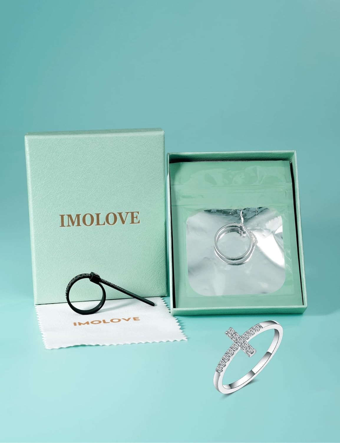 IMOLOVE Moissanite Wedding Bands for Women, Dainty 0.2 Carat Cross Purity Rings for Women Everyday Fashion Silver Moissanite Rings for Women with 18K White Gold Plated Size 4-11 - Image 6