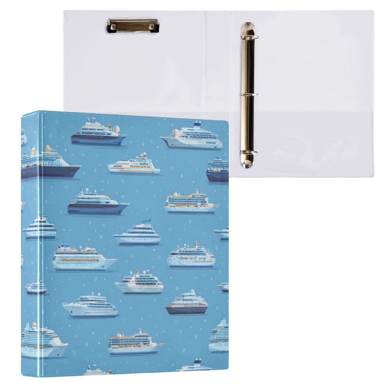 Kcldeci Hardcover 3 Ring Binder,Marine Cruise Ships 1.5 Inch Round Rings Binder Organizer 200 Sheets for Office/Home/Back to School 1Pack