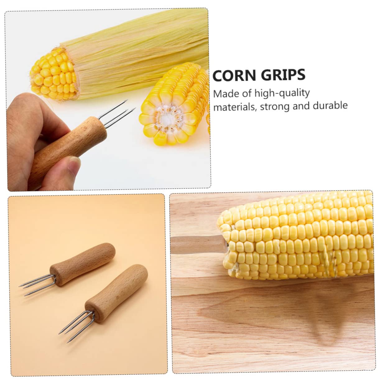 LALADEFIEE Corn Forks Bbq Tools 10pcs Stainless Steel Forks Wooden Handle Perfect for Picnics