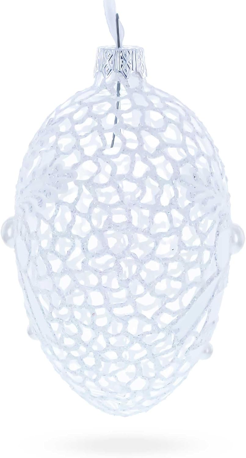Winter Bells Egg Glass Ornament 4 Inches