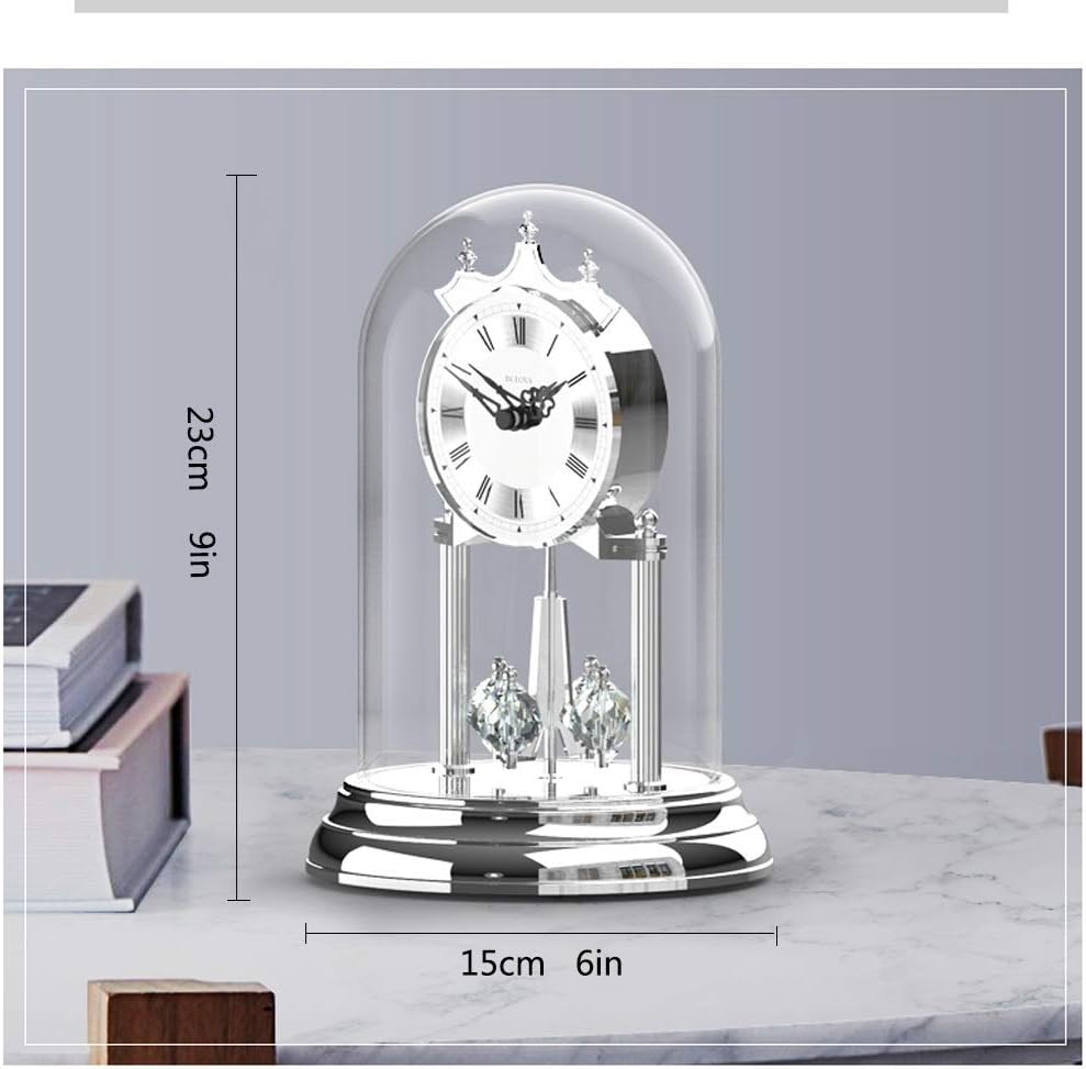Indoor Bracket Clock European Crystal Rotating Table Clock American Metal Pendulum Clock Modern Living Room Decoration Table Clock Clock Ornaments Silver for Home Office Bedroom