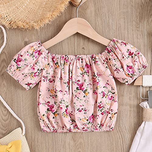 Infantil Infantil Bebê Meninas Manga Curta Bolha Estampado Floral Laço Sólido Calças Floral (Rosa, 4