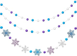 3 Pieces Winter Felt Ball Banner Snowflake Felt Garland Glittery Banner Wonderland Theme Pom Pom Garland Decor Holiday Hanging Garlands for Kids Birthday Baby Shower Wedding Party