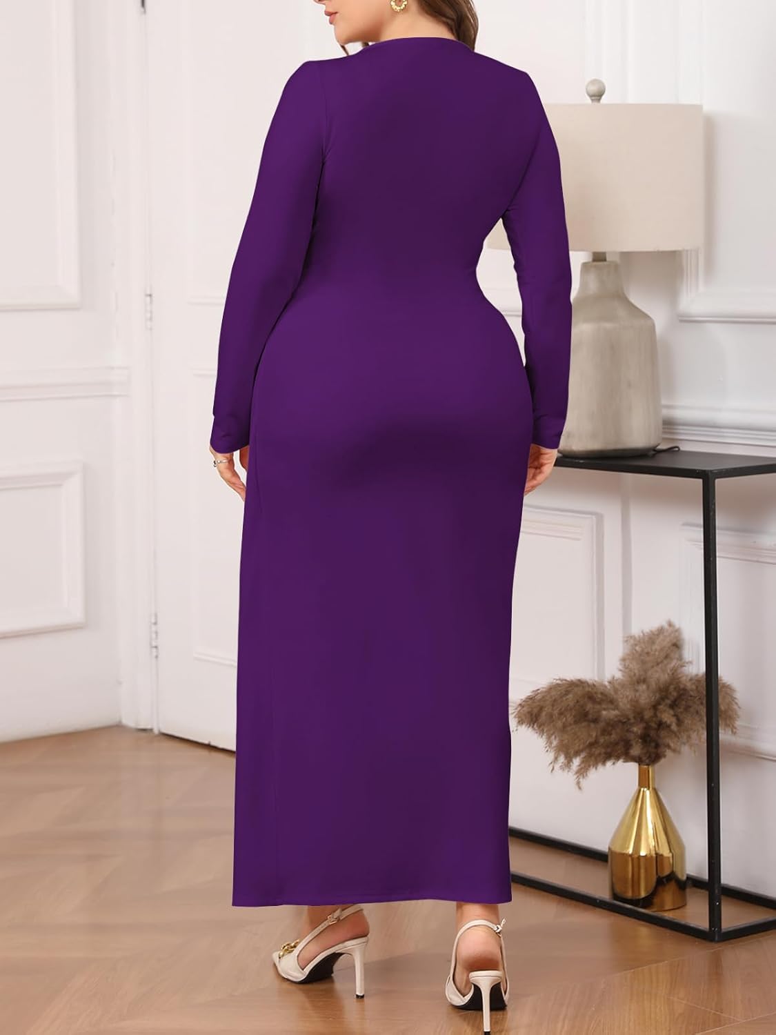 Ekaliy Women's Elegant Bodycon Maxi Dress Long Sleeve Party Cocktail Wedding Guest Dress - Image 6