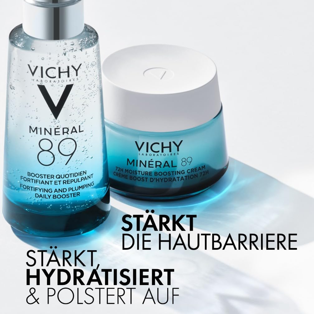 Vichy Minéral 89 Feuchtigkeitsspendender und aufpolsternder täglicher Booster: Hyaluronserum mit Polyglutaminsäure für intensive Feuchtigkeit, 30 ml