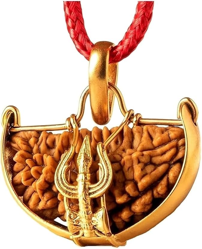 Ek Mukhi Trishul Shaped Original Nepali Rudraksha Pendant With Lab Certified & Ganga Jal | One Face Panch-Dhatu Pendant, In Red Thread | Charged with Energy, 1 Mukhi, Rudraksha, Ek