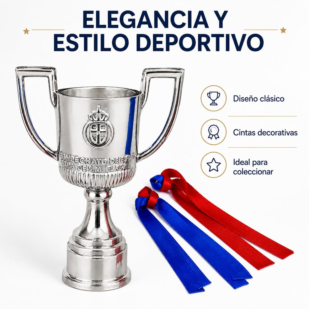 Réplica del Trofeo de Copa del Rey,Trofeo de Campeónes Coleccionable, Recuerdo de Liga de Fútbol,Decoración para Oficina, Bar Deportivo y Hogar, Aficionados al Fútbol