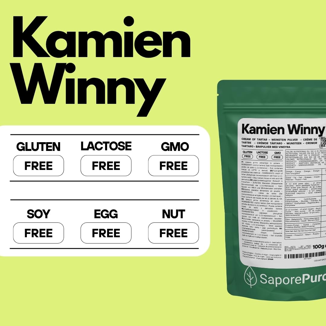 Saporepuro Kamień winny 100 g - Cream of Tartaro - Naturalny proszek do pieczenia - bezglutenowe