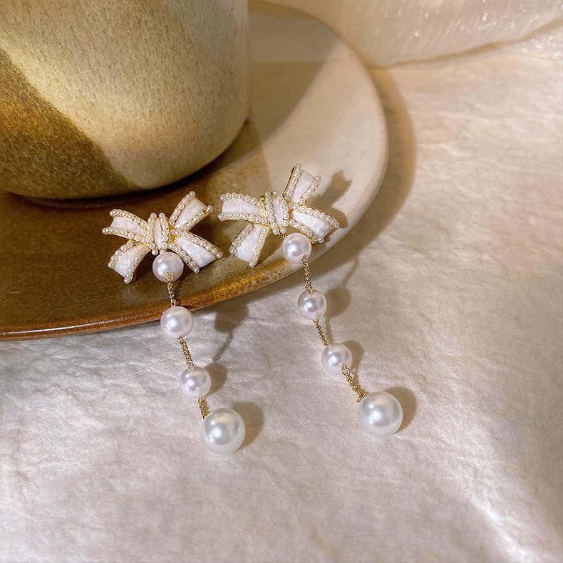 Pearl Earrings for Women Pearl Bow Drop Earrings Prom Party Wedding Earrings for Brides Jewelry Gifts4