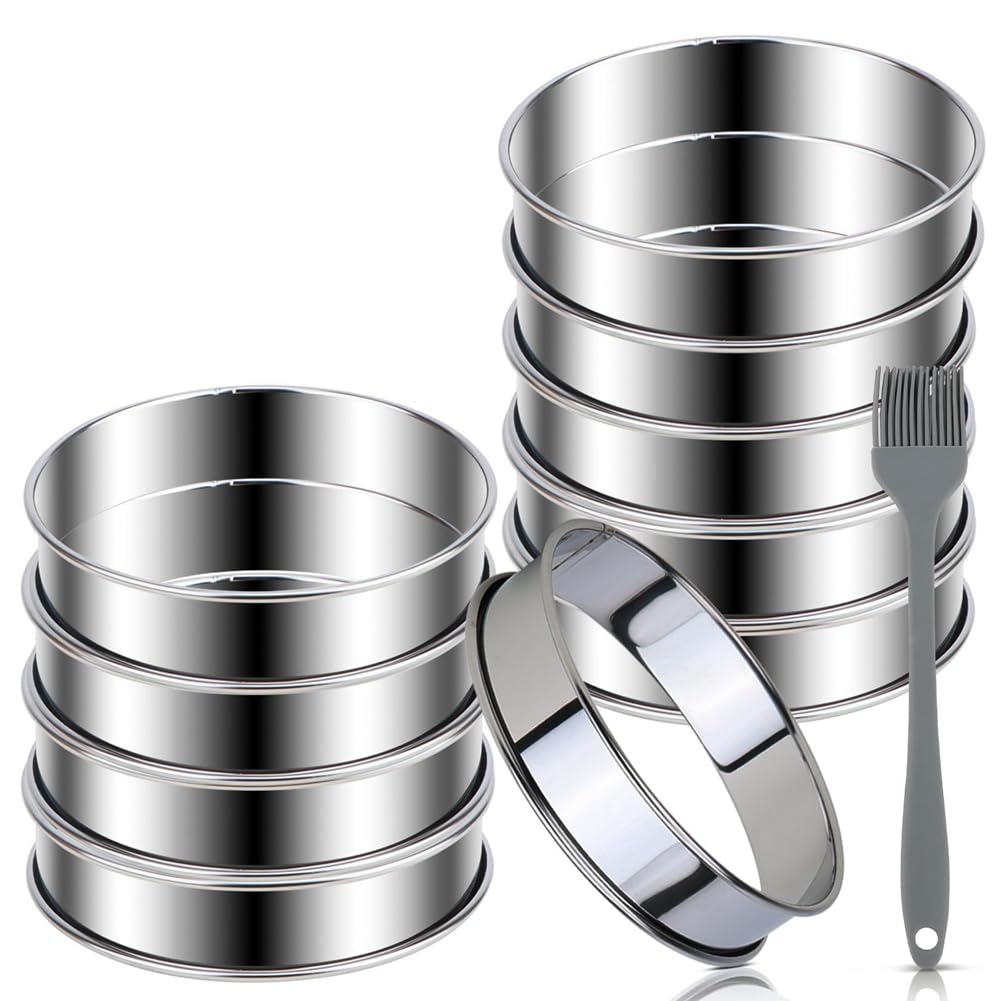 CTRLZS 10PCS Premium English Muffin Rings Set 4 Inch Double Rolled Stainless Steel Mold Crumpet Rings Mold for Baking Tart & Crumpets