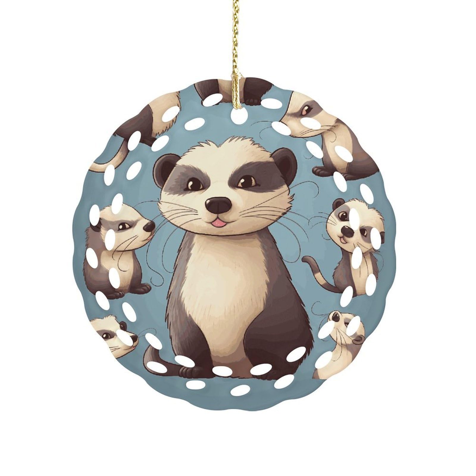 Btcowzrv Style Hairy Ferret Ceramic Ornament,Round Ornaments With Hole Easy To Hang,Hanging Ornament For Wedding Party Home Window Garden Christmas Day Decor