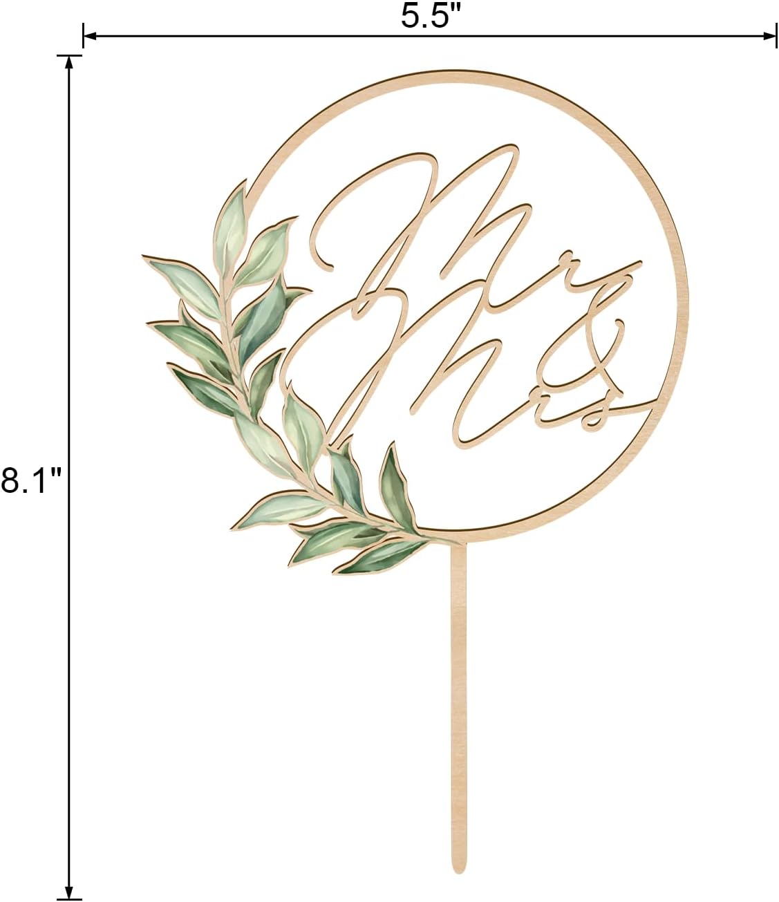 Mr & Mrs Cake Topper in Wood Greeny Wedding Cake Topper Decoration