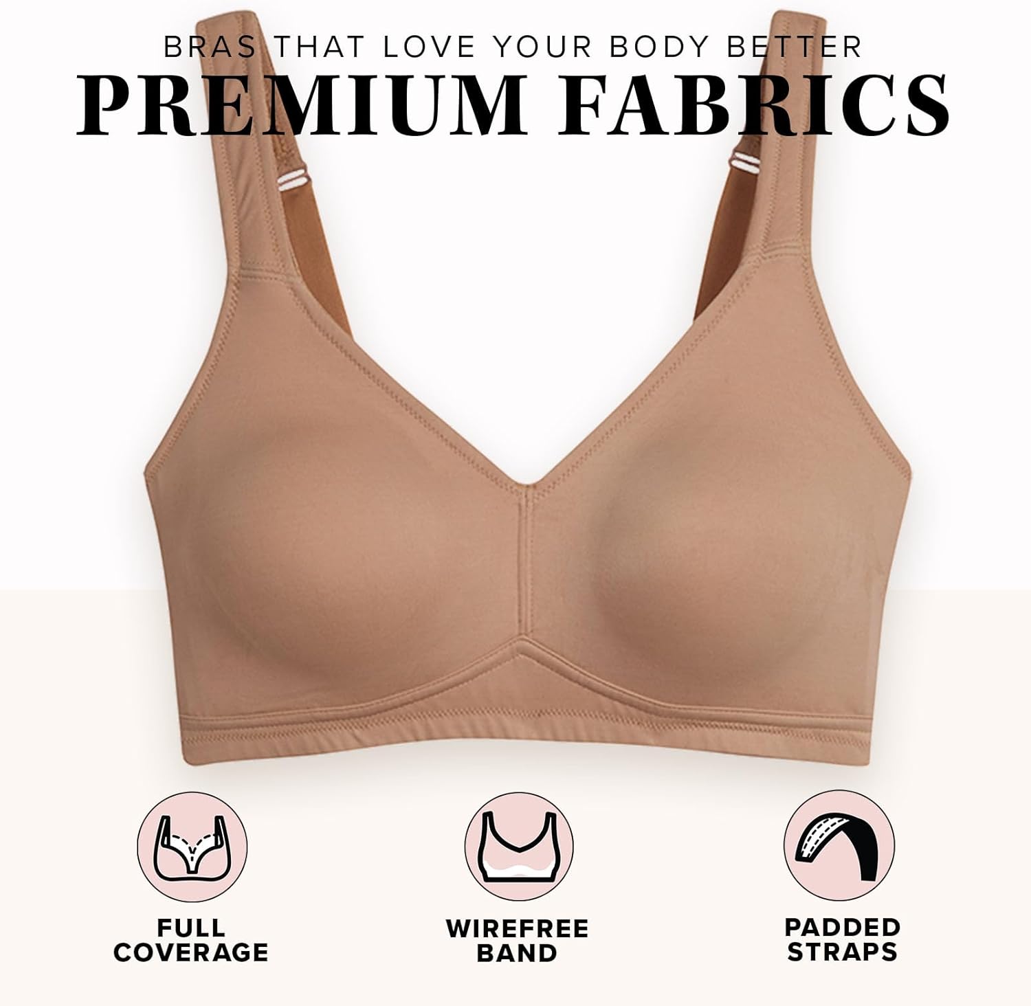 Leading Lady, Claire, Wireless Bra for Women, Dual-Layer Microfiber, Full Coverage, Adjustable Padded Straps, 38A-46DD