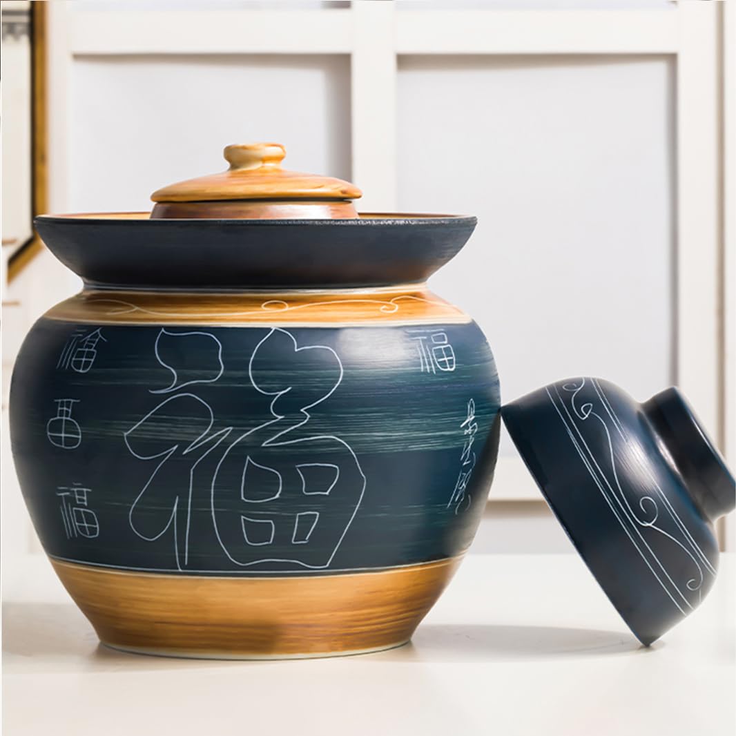 Kimchi Jar ceramiczny słoik na marynaty z pokrywkami, pojemnik na zakwas z pokrywką, pojemniki Kimchi, słoiki fermentacyjne ceramiczne garnki, zamknięte słoiki fermentacyjne z pokrywkami,