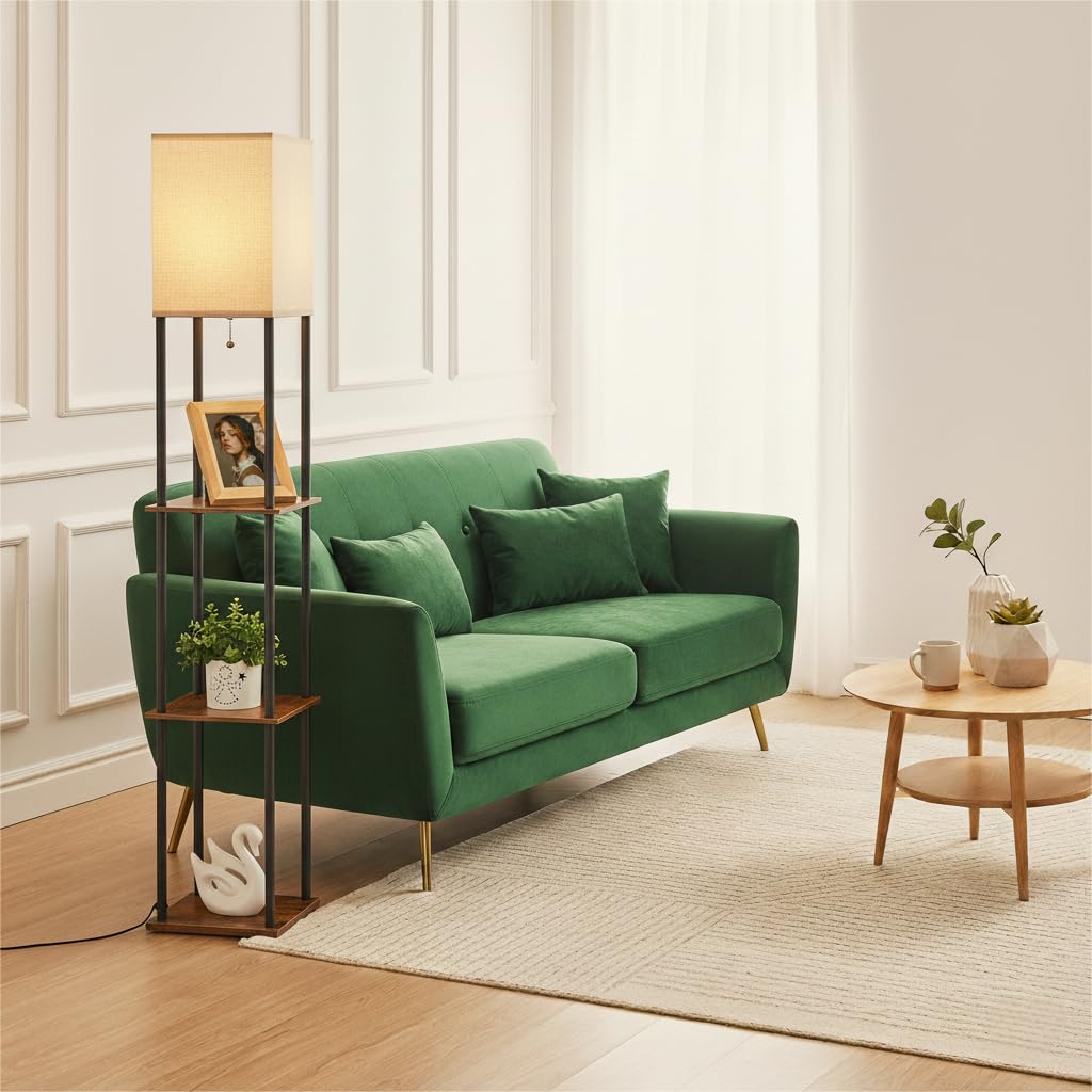 IPARTS EXPERT Lampadaire sur Pied Étagère LED 3 Temp. Vintage | Bibliothèque sur pied moderne avec ampoule E27, pour chambre, salon et coin canapé