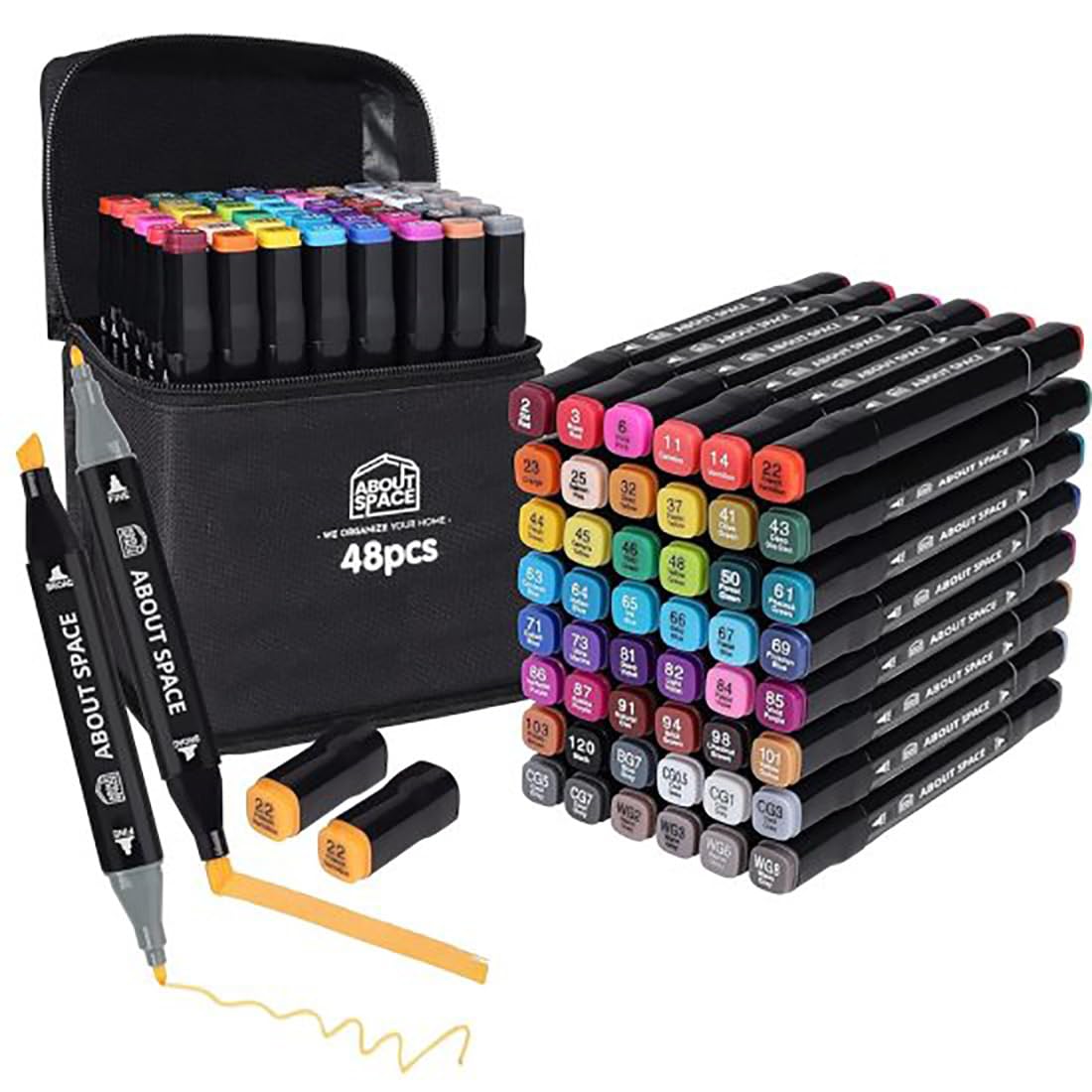 ONISHOMES 48 Pc Alcohol Markers Double Tipped Graphic Art Pens for Kids & Adults Drawing, Carrying Case For Painting Sketching Calligraphy Drawing- Twin Head Permanet Colouring Marker (Multicolor)