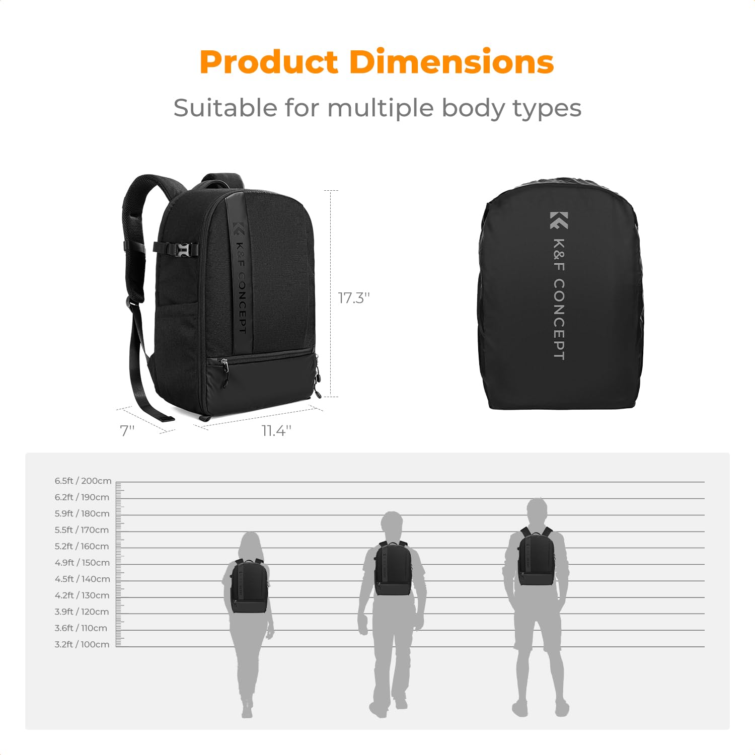 K&F CONCEPT Mochila para Cámara, Mochila Fotográfica Profesional Impermeable Mochila para Cámara Reflex, Bolsa para Cámara con Compartimento de Gran Capacidad para Portátil 15.6 Pulgadas-Negro