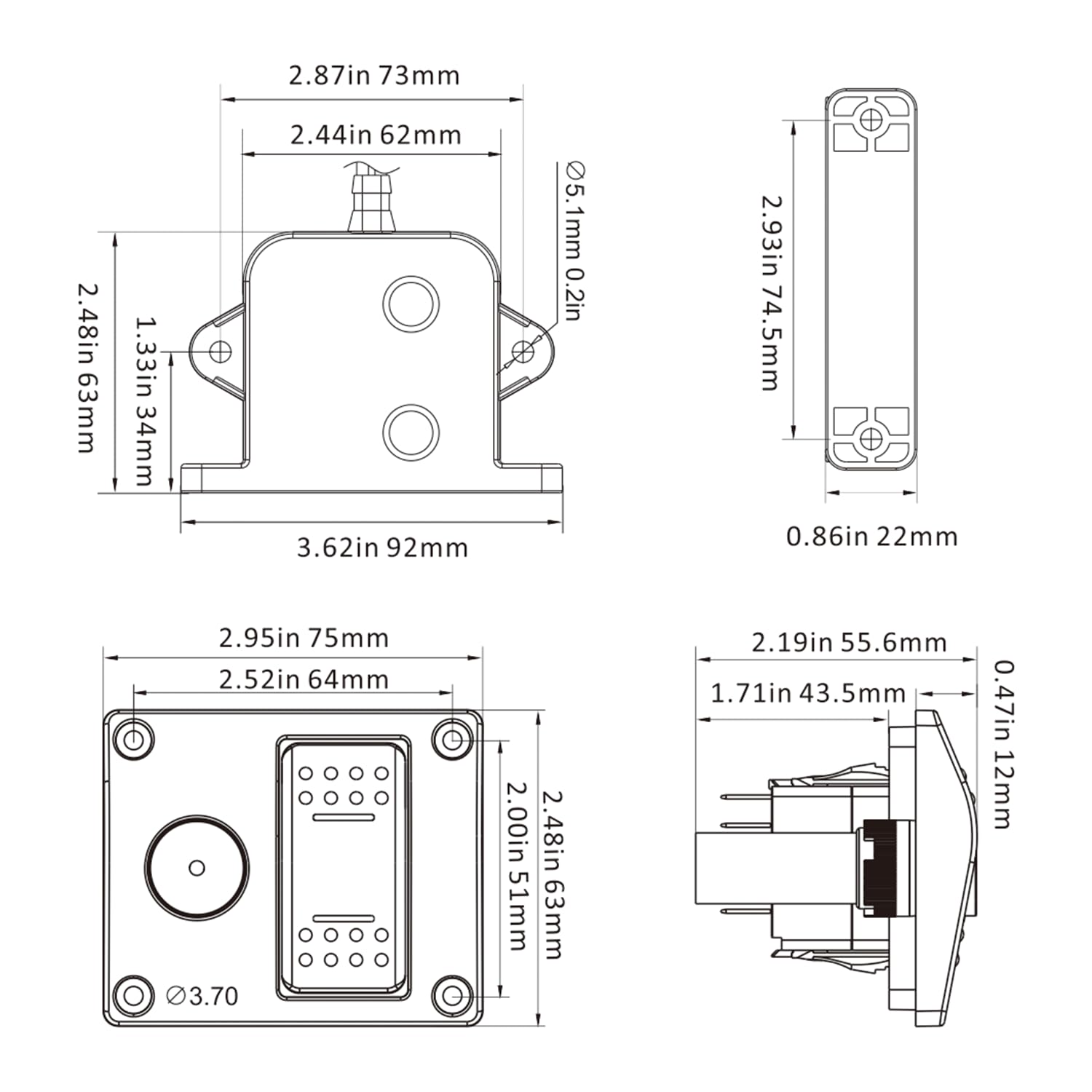 LIGHTEU®, Sistema di controllo allarme livello acqua DC 12V Interruttore di sentina a campo elettrico e interruttore sul pannello di allarme per pompa di sentina SFWAS1-20-03