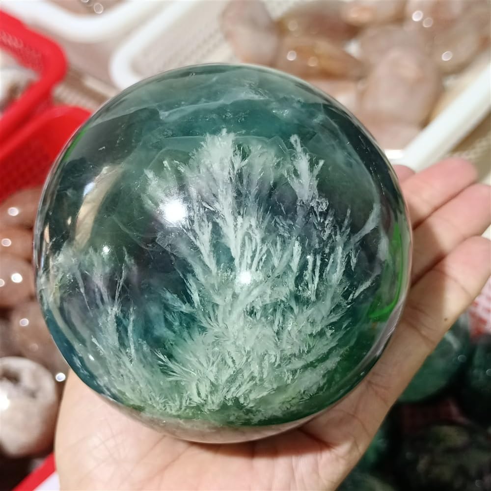 YLQUXEUV Stone Feather Fluorite Ball Quartz Crystal Home Office(Color:Feather,Size:800-900g)