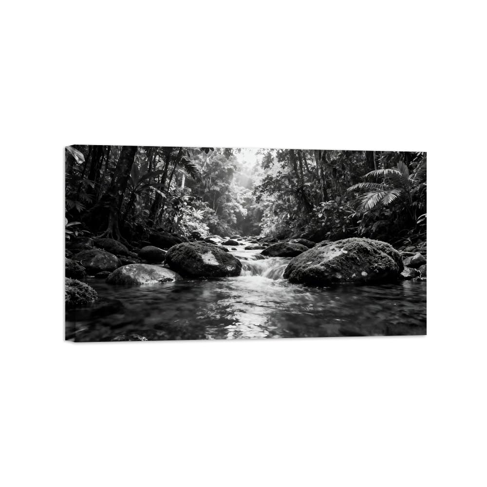 Black White Landscape Wall Art. Tree River. Picture 80x145cm Unframed