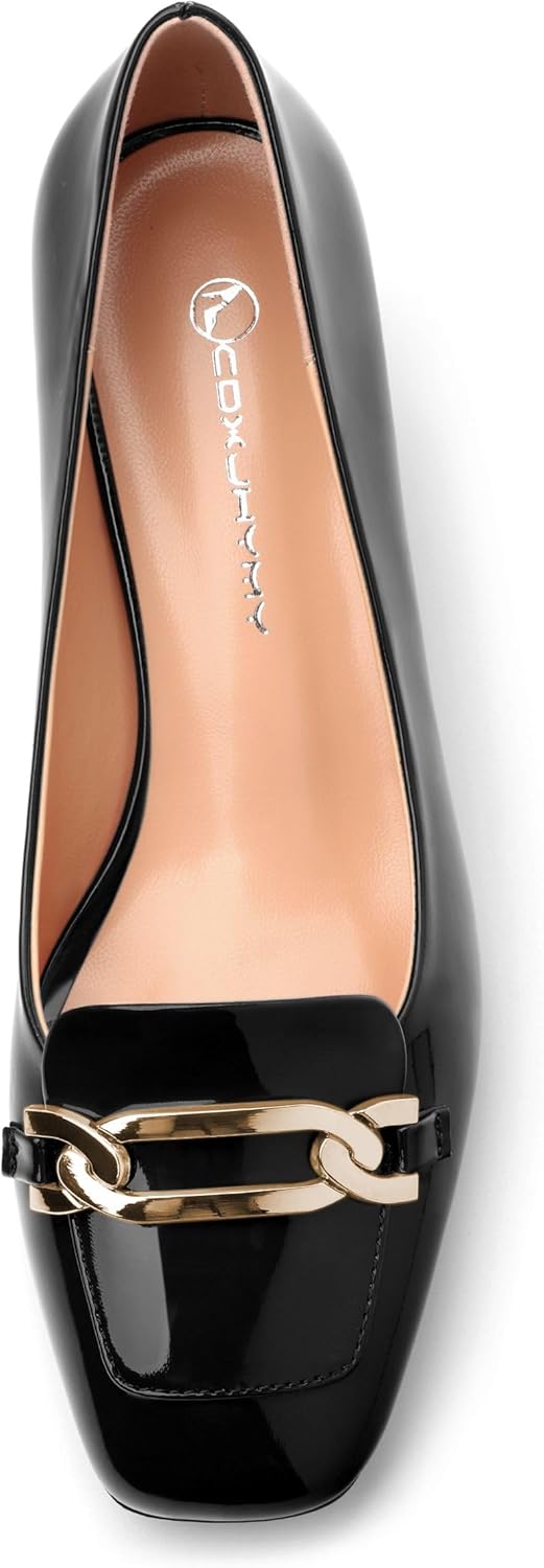 Women's Pumps Low Chunky Block Heel Square Toe Slip On Comfortable Dress Shoes for Work Office Casual - Image 3