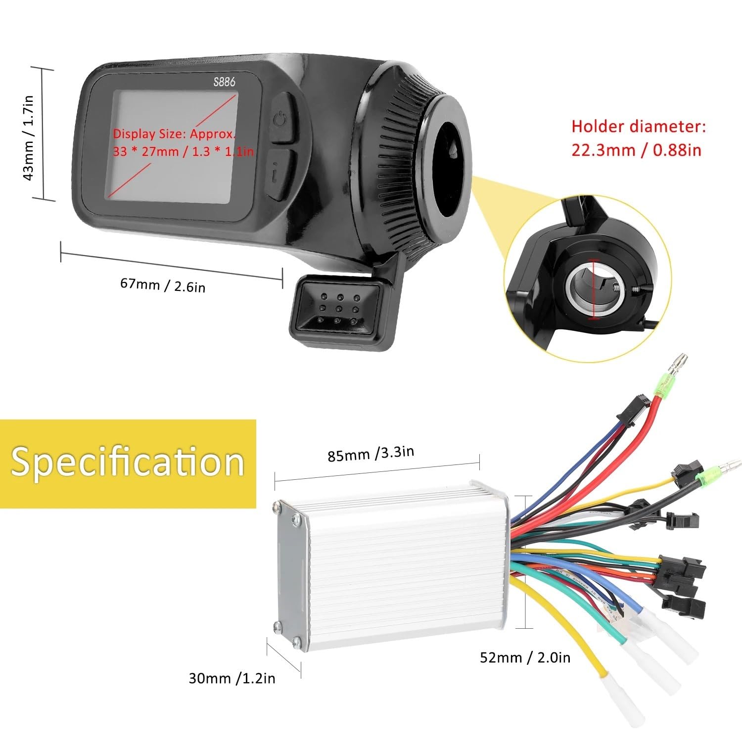 Centralina Monopattino Elettrico 24V-48V/36V-60V 350W Biciclette Elettriche Scooter Controller Motore Display Pollice Acceleratore EBike Controller Brushless Parte Brushless Motor Controller(B 24V 250