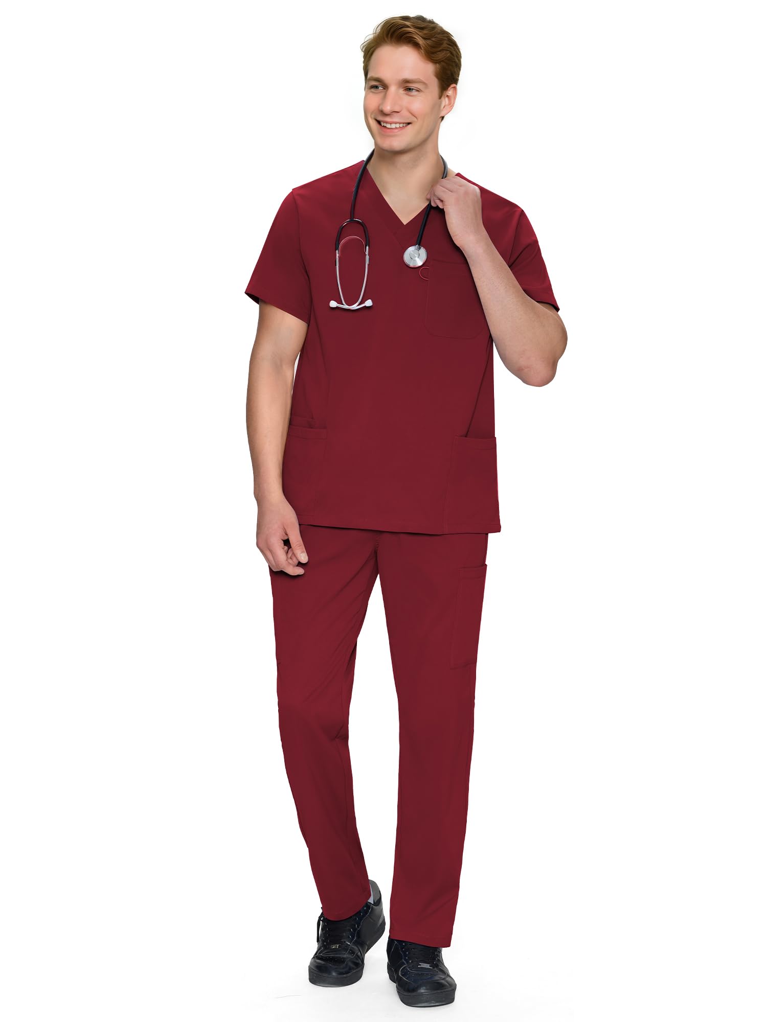 Scrubs for Men Set - V-Neck Scrub Top and Straight Leg Pants with 11 Pockets — view 19
