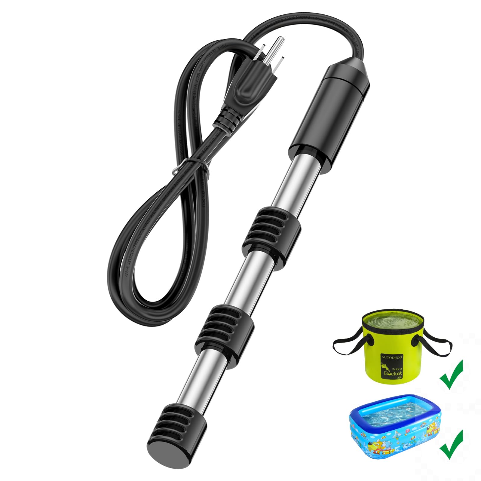 Bucket Fast Heater 2000W, Immersion Water Heater, Heat 5 Gallons of Water in Minutes, Submersible High-Speed Water Heater for for Above-Ground Pool.