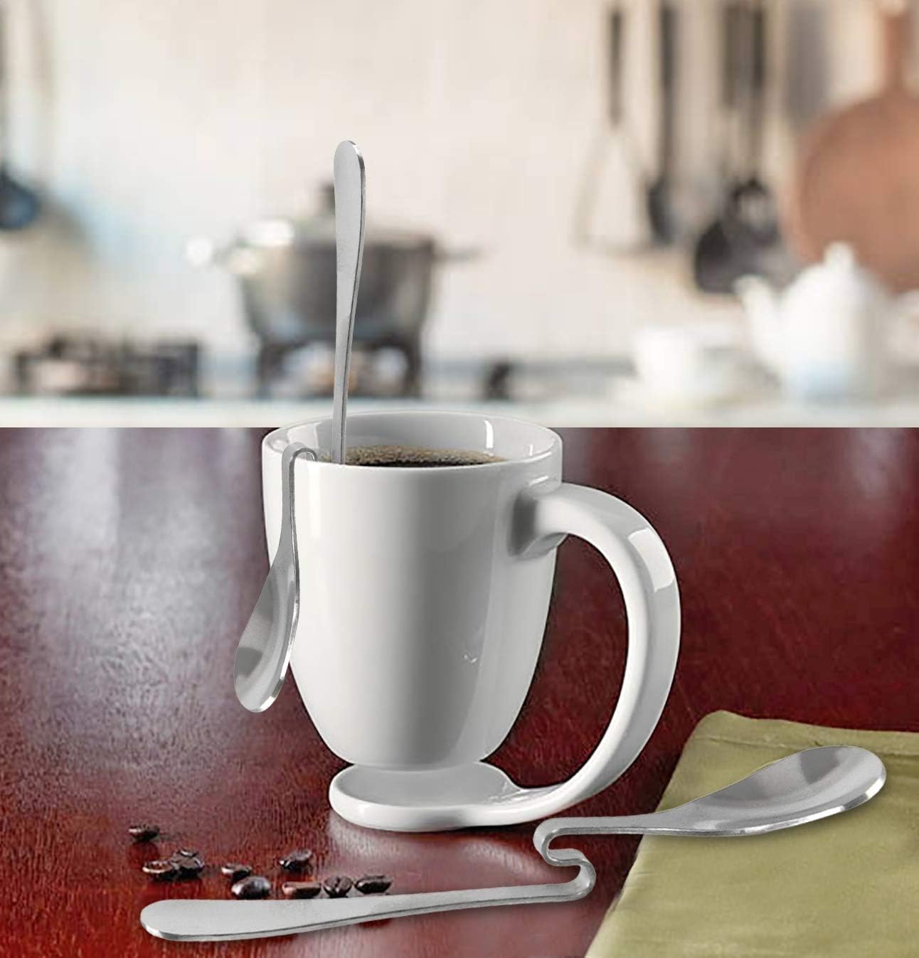 HOME-X 4-Piece Stainless Steel Hanging Coffee or Tea Spoon, Set of 4, 6" L x 1" W x " H