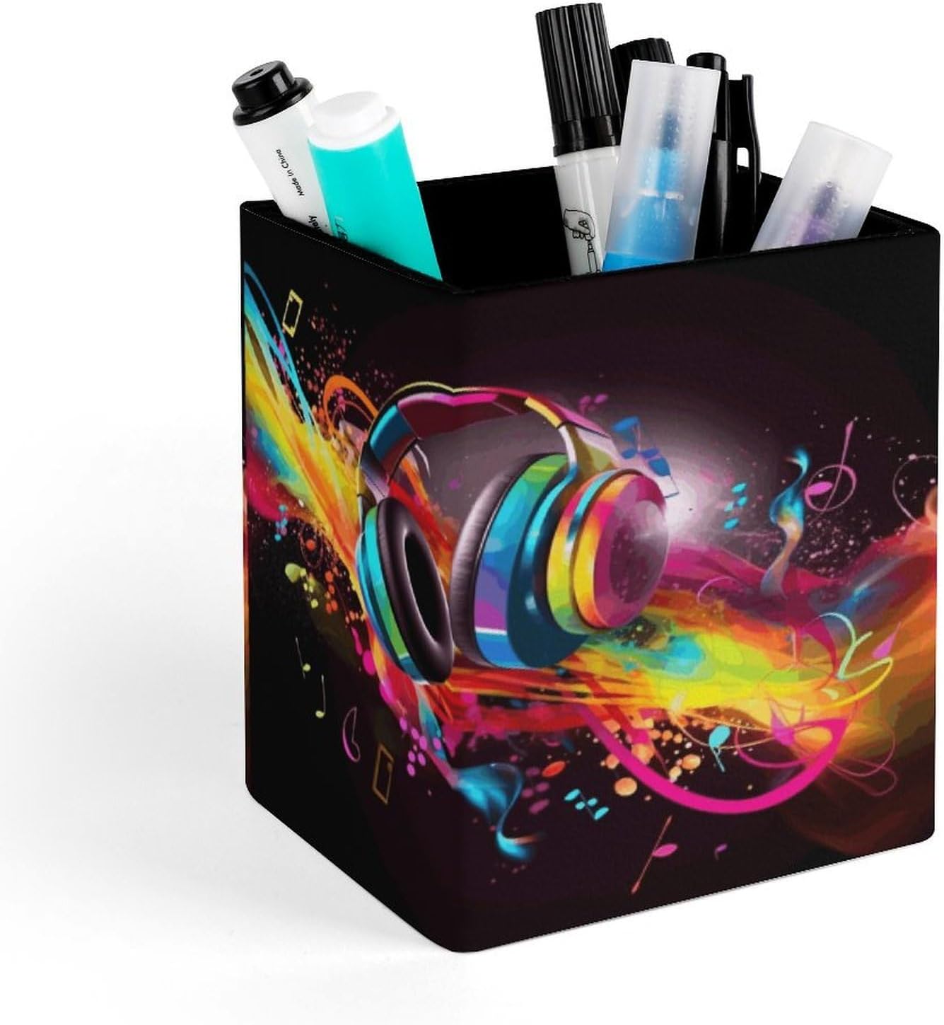 PU Leather Pen Holder Colorful Music Desk Organizer Storage Cup
