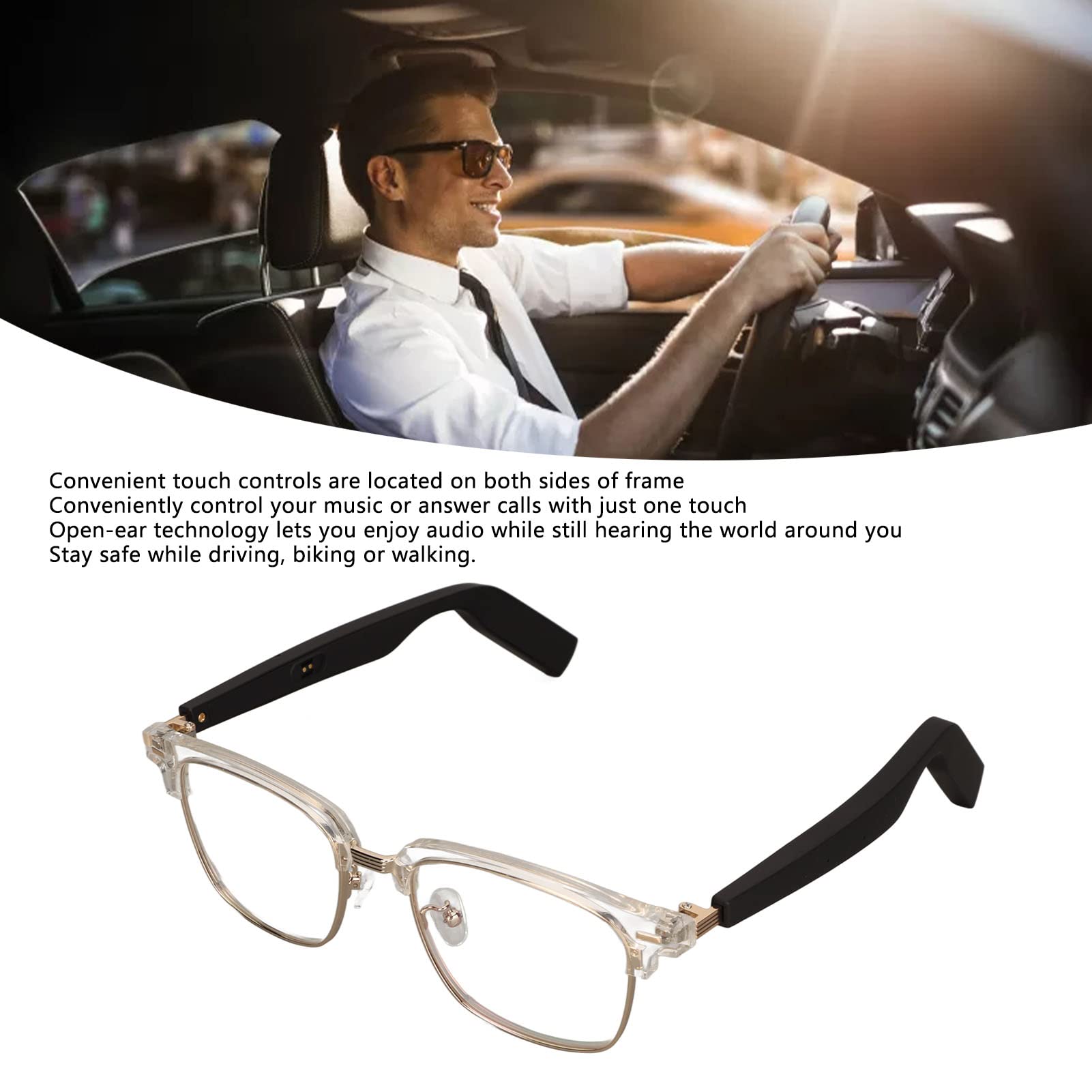 Zunate Gafas de Sol de Audio Inteligente para Hombres Y Mujeres, Gafas de Sol Inalámbricas Bluetooth con Música de Oreja Abierta Llamada Manos Libres, Lentes Polarizadas, IP67 Resistente Al Agua