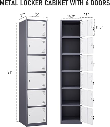 Miniatura 3 de MIIIKO Armario de 6 puertas, armario de almacenamiento con llaves, armario con cerradura para empleados, escuela, gimnasio y oficina en casa
