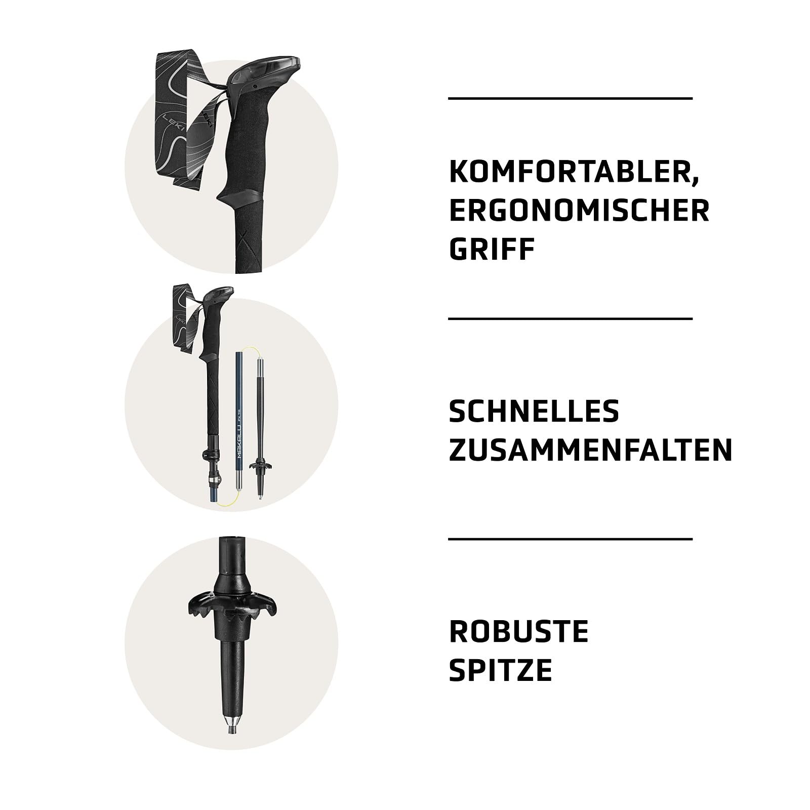 LEKI Makalu FX TA Klappbare Trekkingstöcke aus Aluminium (100-130 cm) mit Trekkingplatte, verstellbar mit Aergon Air Griff