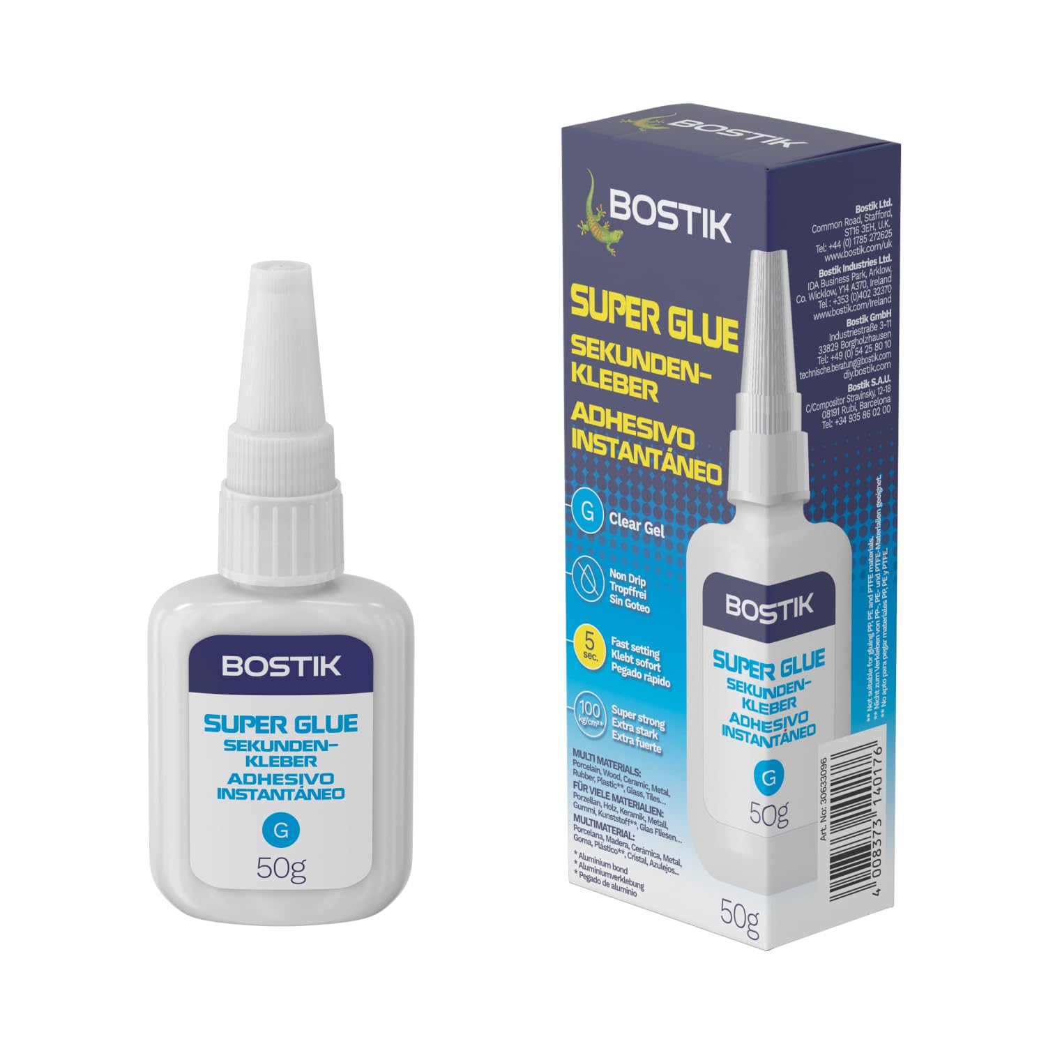 Bostik Super Glue Clear Gel 50g – Extra Strong, Fast-Setting & Non-Drip – Multi-Purpose Adhesive for Wood, Plastic, Metal, Glass, Porcelain and More – Ideal for Repairs in Homes, Offices & Schools